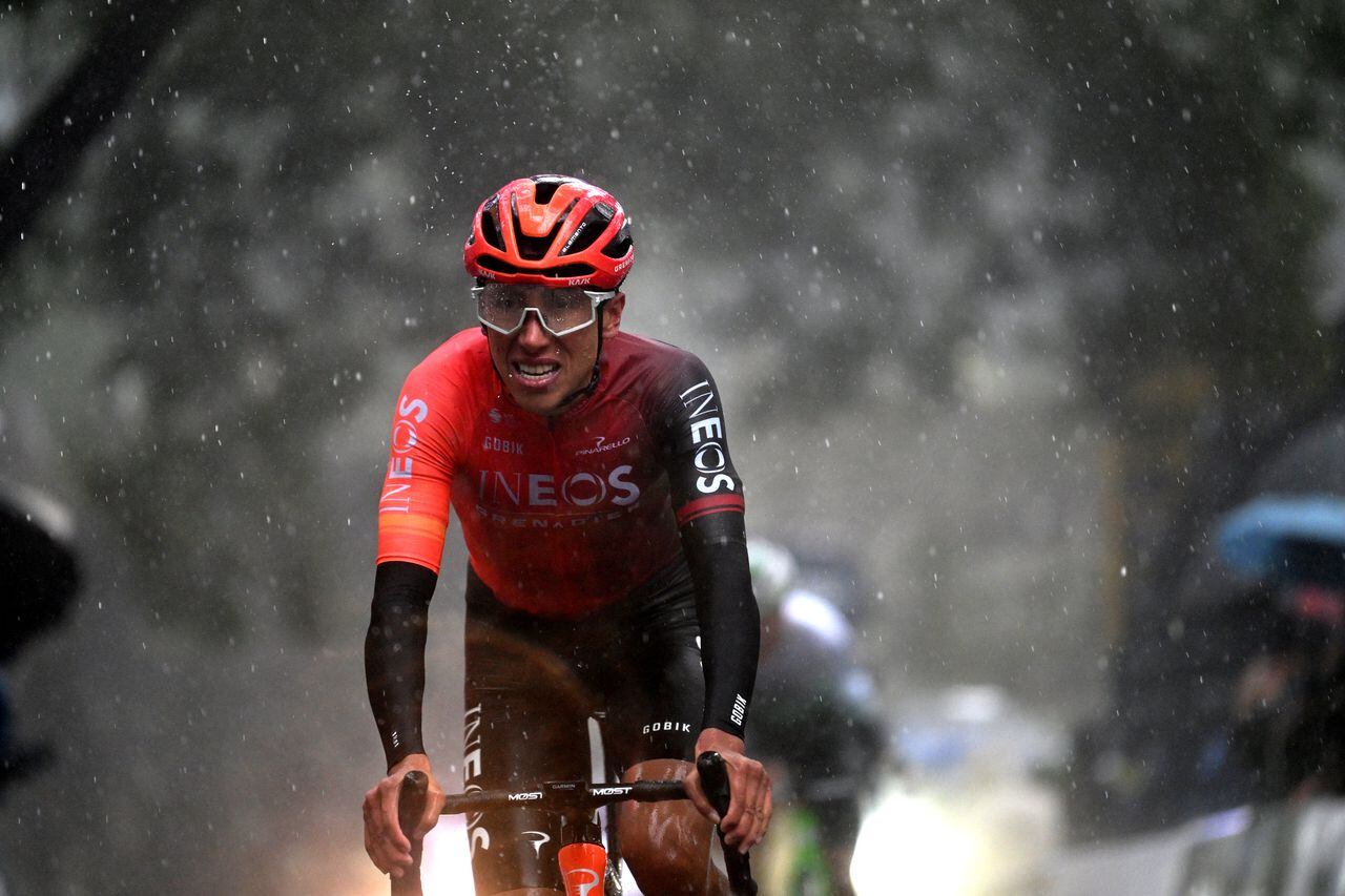 ALTO DE SAN XIAO - MONTE ALOIA, SPAIN - FEBRUARY 25: Egan Bernal of Colombia and Team INEOS Grenadiers crosses the finish line during the 3rd O Gran Camiño - The Historical Route 2024, Stage 4 a 110km stage from Ponteareas to Alto de San Xiao - Monte Aloia 629m / Stage shortened due to the adverse weather/ on February 25, 2024 in Alto de San Xiao - Monte Aloia, Spain. (Photo by Dario Belingheri/Getty Images)
