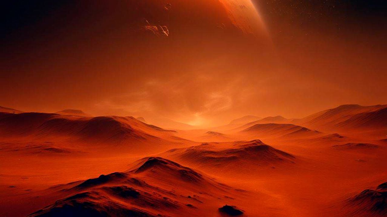 Ilustración de la superficie desértica de Marte.