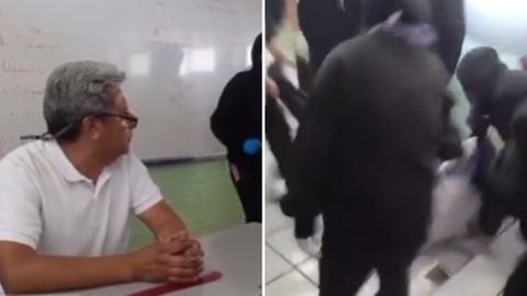 Las imágenes muestran a las supuestas estudiantes golpear y llenar de pintura al docente señalado de acoso sexual.