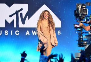 NEWARK, NEW JERSEY - SEPTEMBER 12: Honoree Shakira accepts the Michael Jackson Video Vanguard Award onstage during the 2023 MTV Video Music Awards at Prudential Center on September 12, 2023 in Newark, New Jersey. (Photo by Theo Wargo/Getty Images for MTV)