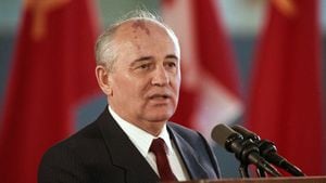 OTTAWA, CANADA - 30 MAY 1990: President of the Soviet Union Mikhail Gorbachev giving a speech during his visit to Ottawa, Canada, on 30th May 1990. (Photo by Wojtek Laski/Getty Images)