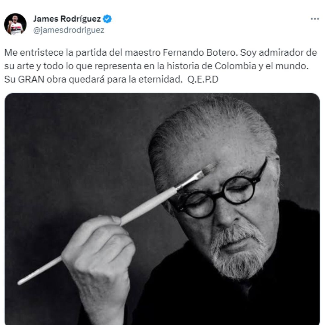 Tweet de James Rodríguez despidiendo a Fernando Botero.