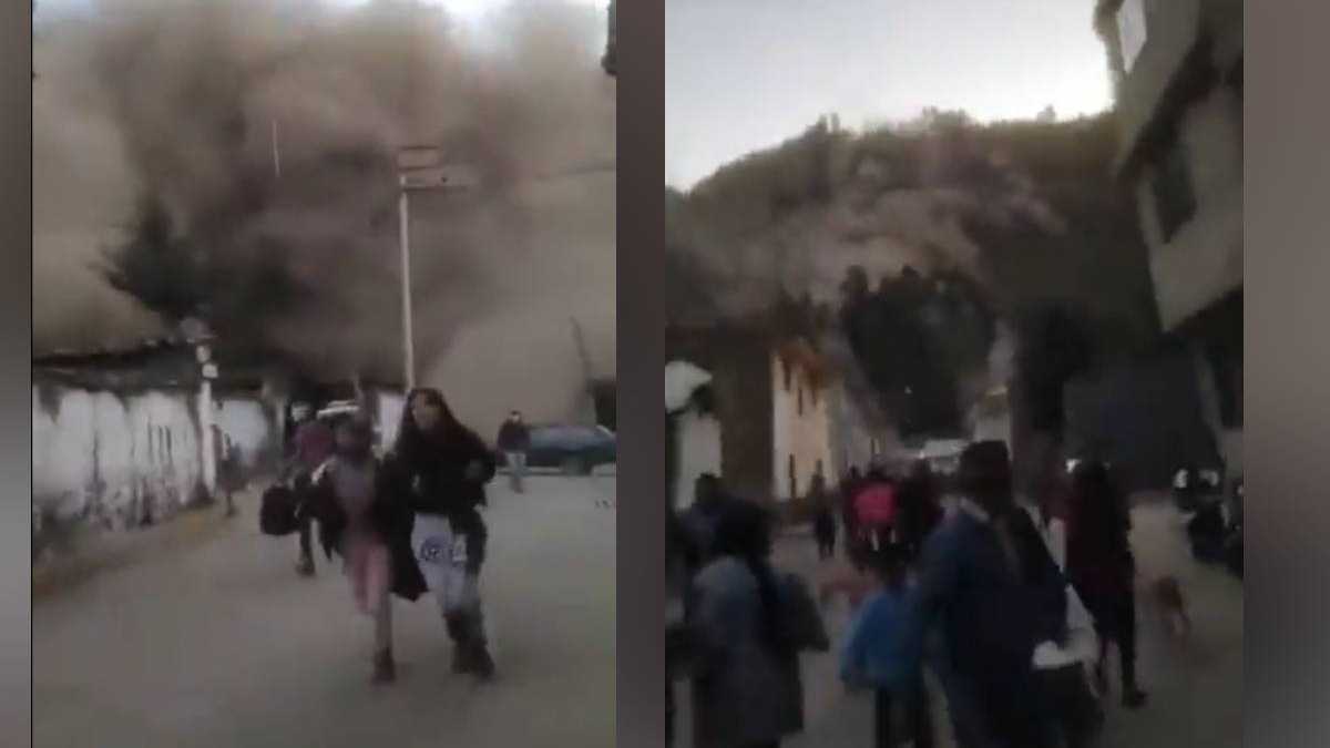 Impresionantes imágenes captan el momento en que decenas de habitantes huyen del deslizamiento de tierra en el cerro de la Cruz de Shallapa, en Perú