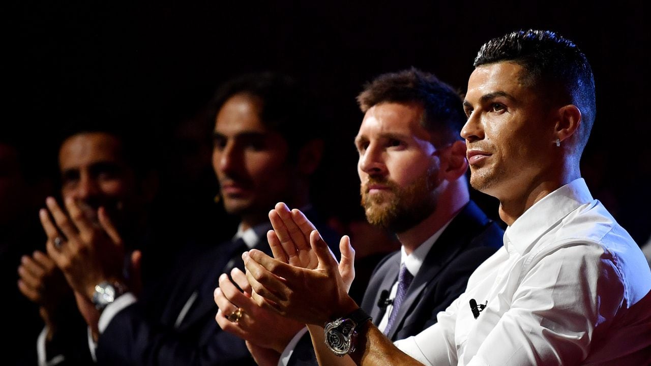 Messi y Cristiano durante un evento de la Uefa en 2020