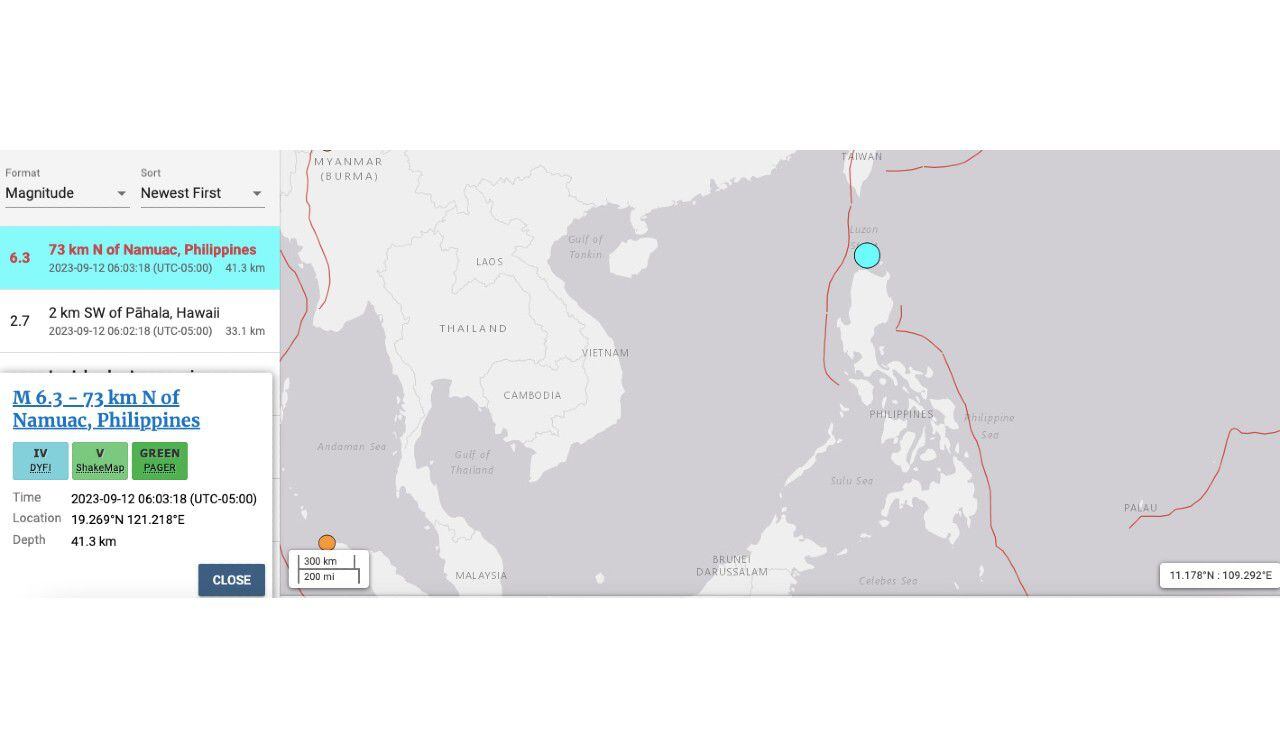 Así se registró el terremoto en Filipinas el 12 de septiembre de 2023