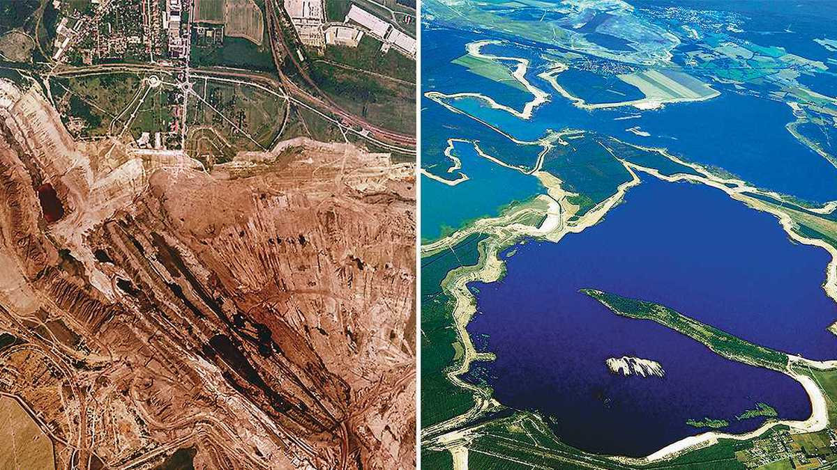 En Lausitz, Alemania, 18 minas de carbón arrasaron el terreno. Allí se creó la zona de lagos artificales más grande de Europa.