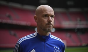 Ajax coach Erik Ten Hag waits after in interview at the ArenA stadium in Amsterdam, Netherlands, Friday, April 15, 2022. British and Dutch media are reporting that Ten Hag has reached a verbal agreement to coach Manchester United.(AP Photo/Peter Dejong)