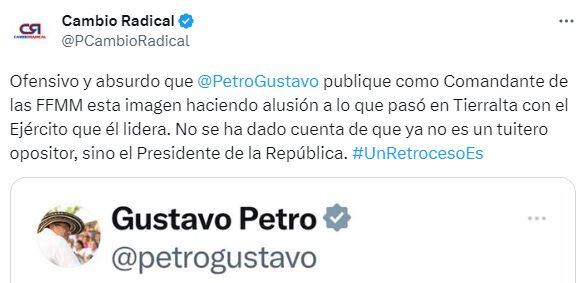 Así reaccionó la bancada de Cambio Radical a la publicación hecha por el presidente Petro.