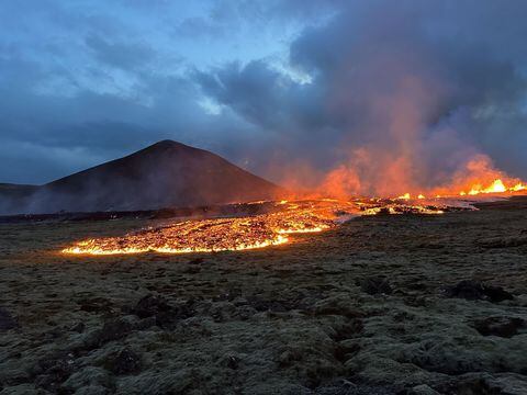 REYKJAVIK, ICELAND - JULY 11: A view of the lava after a volcano has erupted on the Reykjanes peninsula near Reykjavik, Iceland on July 11, 2023. In southwest Iceland, near the capital Reykjavik, a volcano has erupted following intense earthquake activity in the area, the country's Meteorological Office (IMO) said on Monday. (Photo by Emin Yogurtcuoglu/Anadolu Agency via Getty Images)