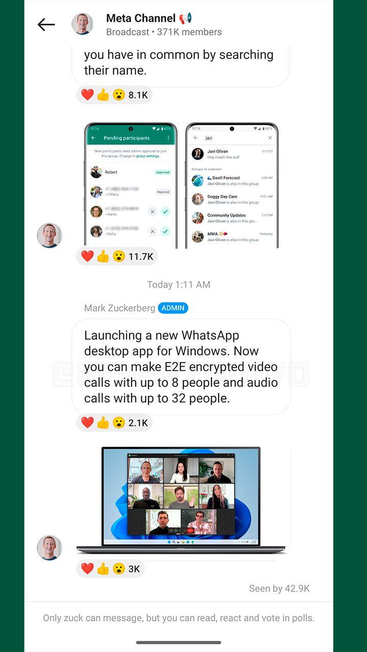 Mark Zuckerberg anuncia cambios en WhatsApp Desktop.