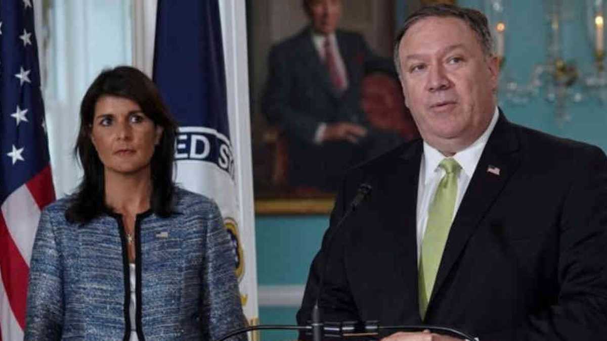 La embajadora de Estados Unidos ante Naciones Unidas, Nikki Haley, y el secretario de Estado, Mike Pompeo, anunciaron el lunes la salida de su país del Consejo de Derechos Humanos de la ONU.