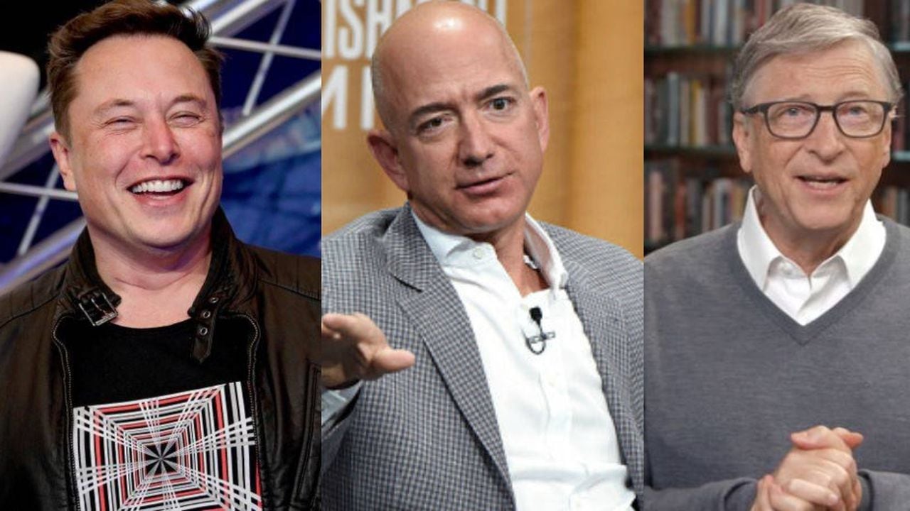 En la foto: Elon Musk, fundador de Tesla y SpaceX; Jeff Bezos, fundador y CEO de Amazon; y Bill Gates, fundador de Microsoft.