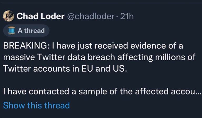 Así reportaba Chad Loder la nueva filtración de datos en Twitter