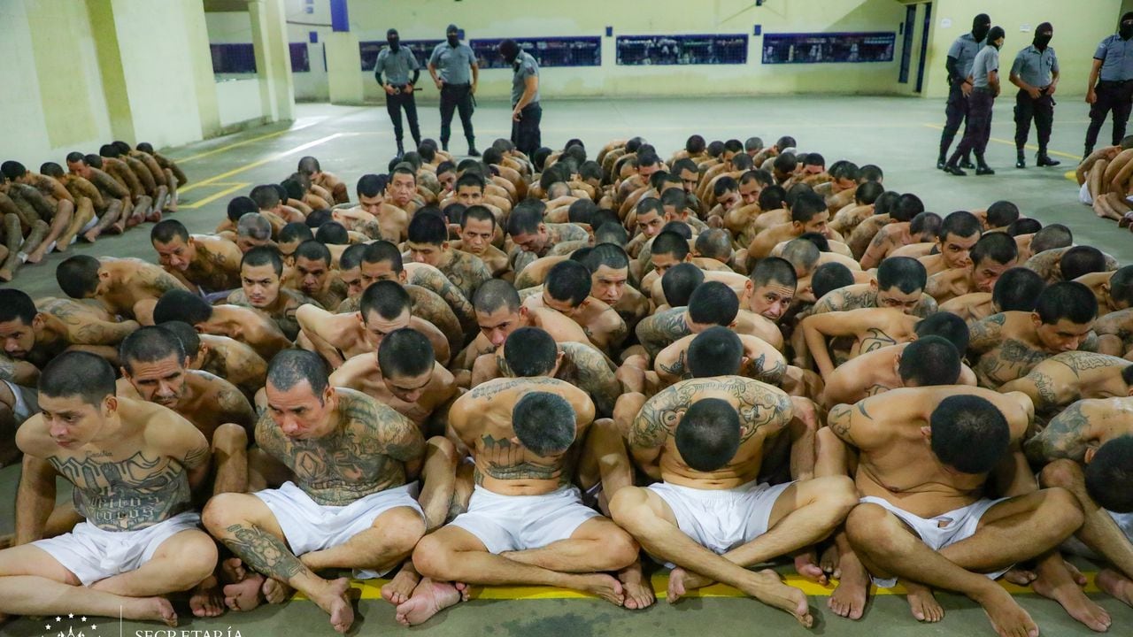 Rapados y en pantalonetas; el traslado del os primeros presos a la Cecot, super cárcel de El Salvador, considerada la más grande de América.