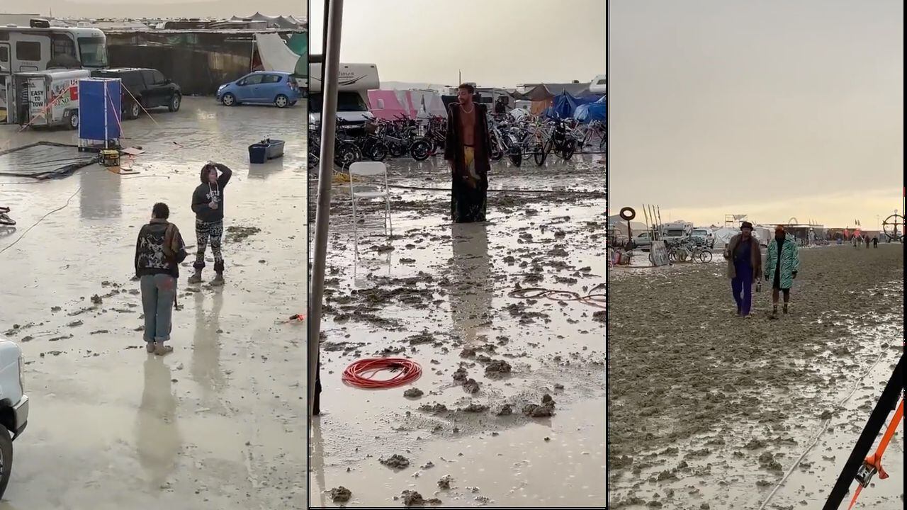 Asistentes al festival Burning Man 2023 se encuentran atrapados por la inclemencia del clima en Nevada.