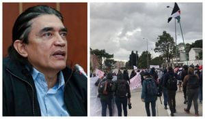 Gustavo Bolívar acompaña las manifestaciones de la primera línea en Bogotá este 28 de octubre.