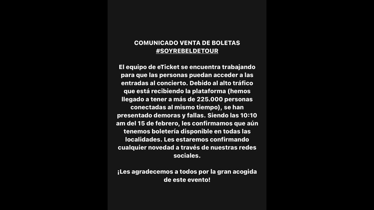 eTicket indica que está trabajando en las fallas que no han permitido comprar boletas para el concierto de RBD.