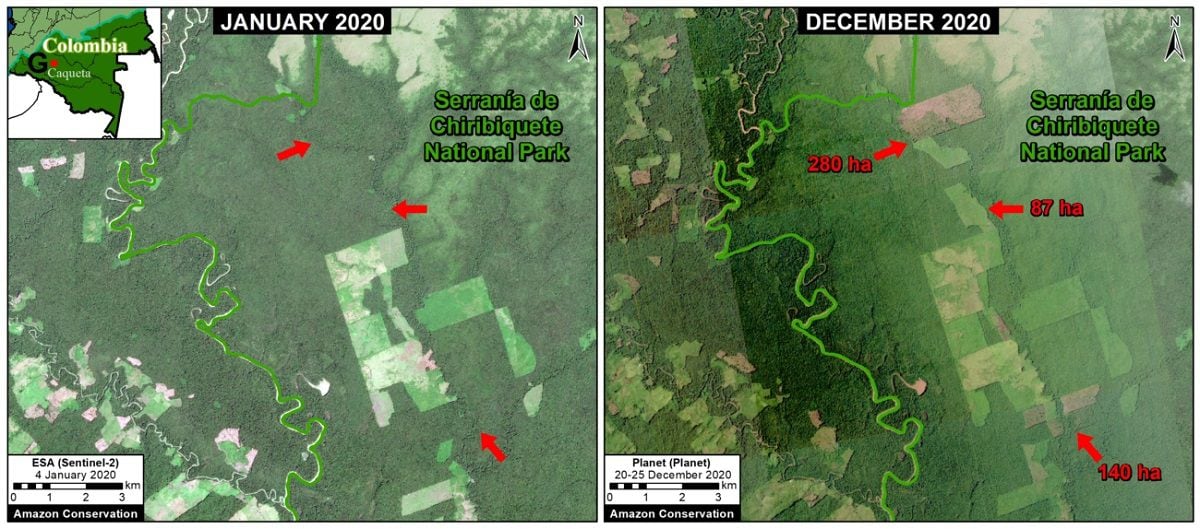 Mapa de deforestación en Chiribiquete