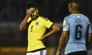 MONTEVIDEO, URUGUAY - OCTOBER 13: Radamel Falcao of Colombia reacts after a match between Uruguay and Colombia as part of FIFA 2018 World Cup Qualifier at Centenario Stadium on October 13, 2015 in Montevideo, Uruguay. (Photo by Amilcar Orfali/LatinContent vía Getty Images)