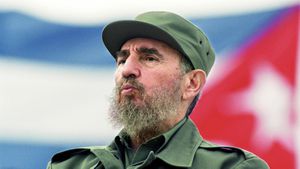 HAVANA, CUBA - MAY 1:  Fidel Castro observes the May Day parade at the Revolution Square in Havana, Cuba May 1, 1998.  (Photo by Sven Creutzmann/Mambo Photography/Getty Images)