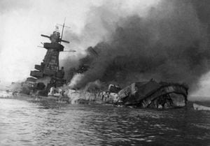URUGUAY - DECEMBER 17:  The German Liner Admiral Graf Spee Sinking Progressively In The Rio De La Plata'S Estuary In Uruguay On December 17, 1939. Damaged By Three British Ships, The Admiral Graf Spee Sought Refuge In Montevideo. The Allies Allowed A 72 Hour Period To Repair The Ship And Leave Harbour. Believing That Superior Forces Were Blocking Their Retreat, The Crew Scuttled Their Ship. Captain Langsdorff Committed Suicide In His Hotel Room Three Days Later. Hitler Became Enraged Over These Events, Harshly Criticizing The Navy And Calling Them Cowards.  (Photo by Keystone-France/Gamma-Keystone via Getty Images)