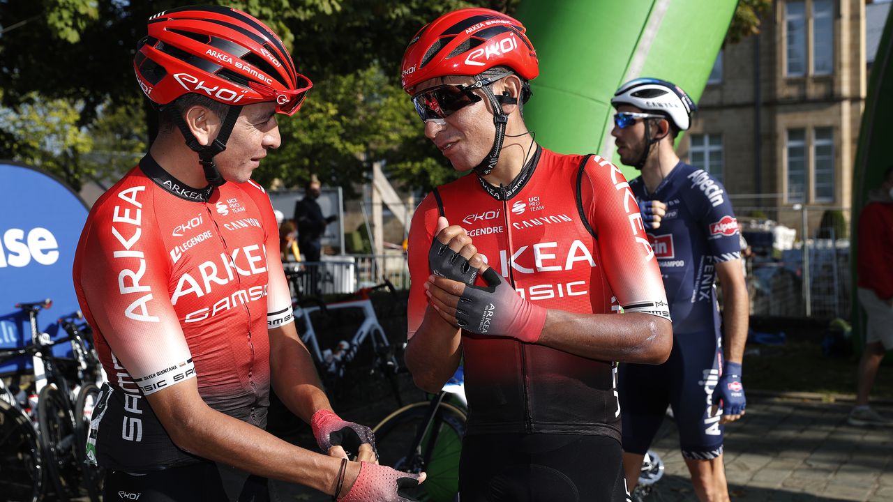 LUXEMBOURG, LUXEMBOURG - SEPTEMBER 18: (L-R) Dayer Uberney Quintana Rojas of Colombia and Nairo Alexander Quintana Rojas of Colombia and Team Arkéa - Samsic prior to the 81st Skoda-Tour De Luxembourg 2021, Stage 5 a 183,7km stage from Mersch to Luxembourg 323m / #skodatour / @skodatour / on September 18, 2021 in Luxembourg, Luxembourg. (Photo by Bas Czerwinski/Getty Images)