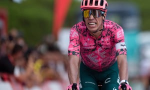 Team Education First's Columbian rider Rigoberto Uran crosses the finish line in first place during the 17th stage of the 2022 La Vuelta cycling tour of Spain, a 162.3km race from Aracena to the Monasterio de Tentudia monastery in Calera de Leon, on September 7, 2022.
JORGE GUERRERO / AFP