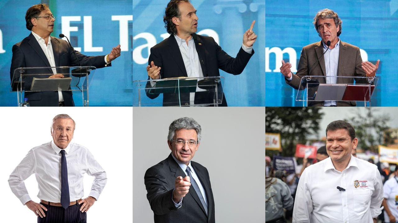 Los candidatos presidenciales para la primera vuelta: Gustavo Petro, Federico Gutiérrez, Sergio Fajardo, Rodolfo Hernández, Enrique Gómez y Jhon Milton Rodríguez.