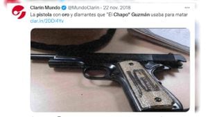 Medios internacionales como Clarín compartieron imágenes del arma con fragmentos de oro y diamantes que supuestamente le perteneció a Joaquín, "El Chapo" Guzmán, padre de Ovidio Guzmán.