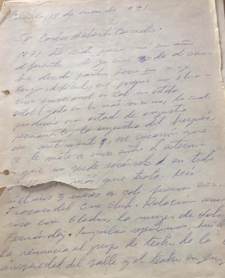 Carta de Andrés a su padre, 18 de enero 1971 - archivo personal de Rosario Caicedo.