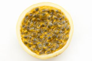 Passion fruit close up, top view.Clipping Path included.
