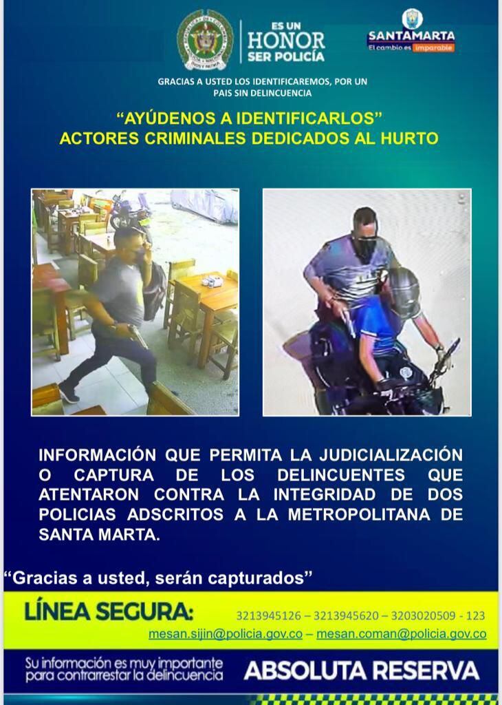 Este es el cartel publicado por la policía con las fotos de las cámaras de seguridad donde aparecen los dos sujetos