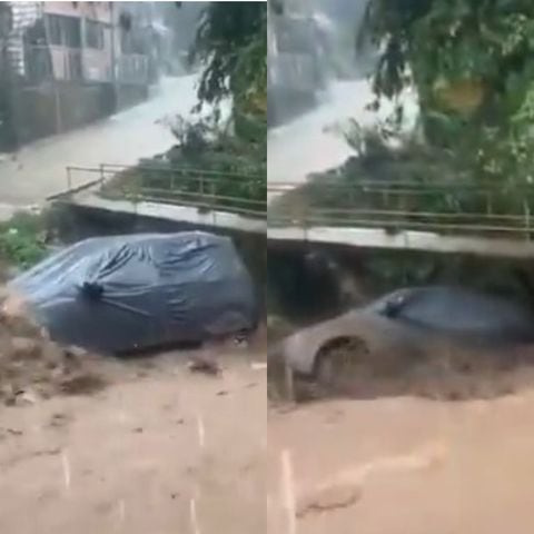 Un carro fue arrastrado por las fuertes lluvias, al norte de Cali.