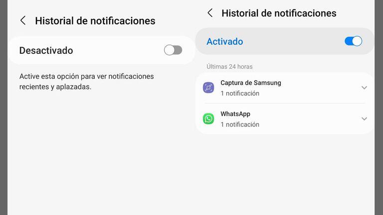 Activar historial de notificaciones en Android.
