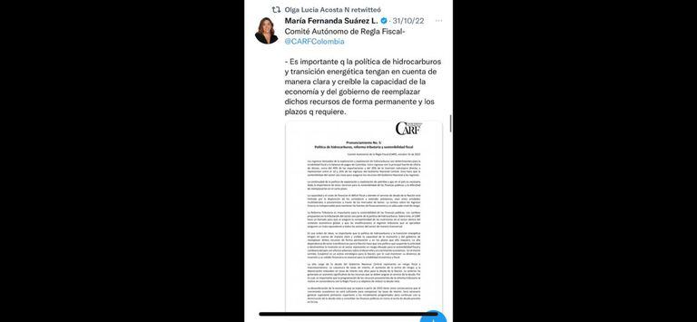 El mensaje de la exministra María Fernanda Suárez contra la suspensión de exploración de gas y petróleo.