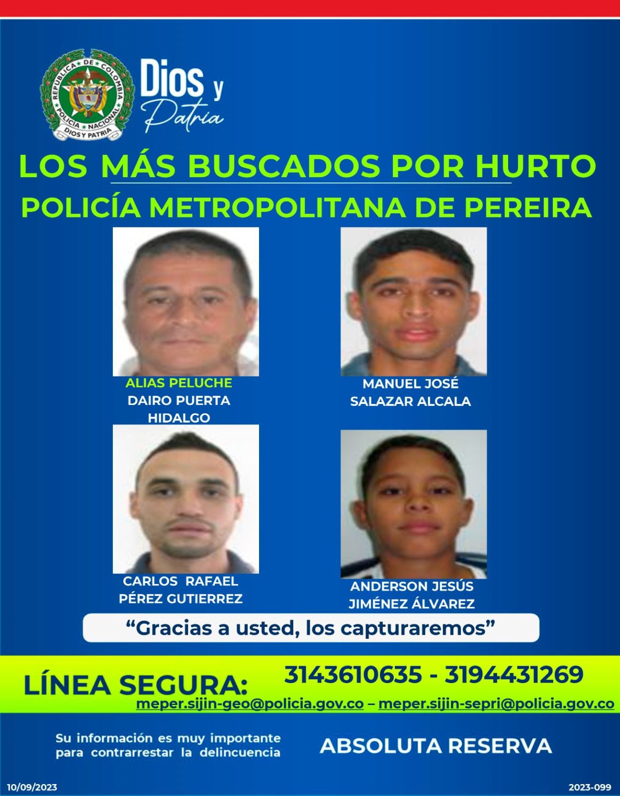 Los más buscados por la Policía en el área Metropolitana de Pereira