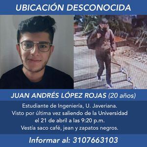 La familia de Juan Andrés López denunció en la Fiscalía su desaparición. La última vez que lo vieron fue en la Universidad el pasado 21 de abril.