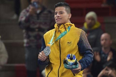 Óscar Tigreros, luchador colombiano, en los Juegos Panamericanos 2023.