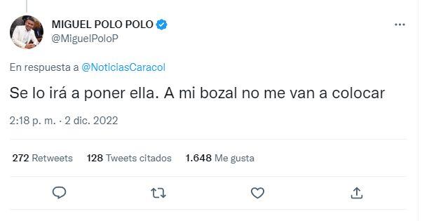 Trino de Miguel Polo Polo rechazando el regreso del tapabocas obligatorio en Colombia.