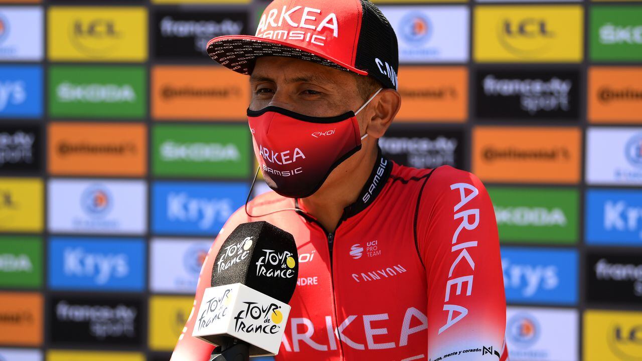 PLANCHE DES BELLES FILLES, FRANCE - JULY 08: Nairo Alexander Quintana Rojas of Colombia and Team Arkéa - Samsic meets the media press during the team presentation prior to the 109th Tour de France 2022, Stage 7 a 176,3km stage from Tomblaine to La Super Planche des Belles Filles 1141m / #TDF2022 / #WorldTour / on July 08, 2022 in Planche des Belles Filles, France. (Photo by Alex Broadway/Getty Images)