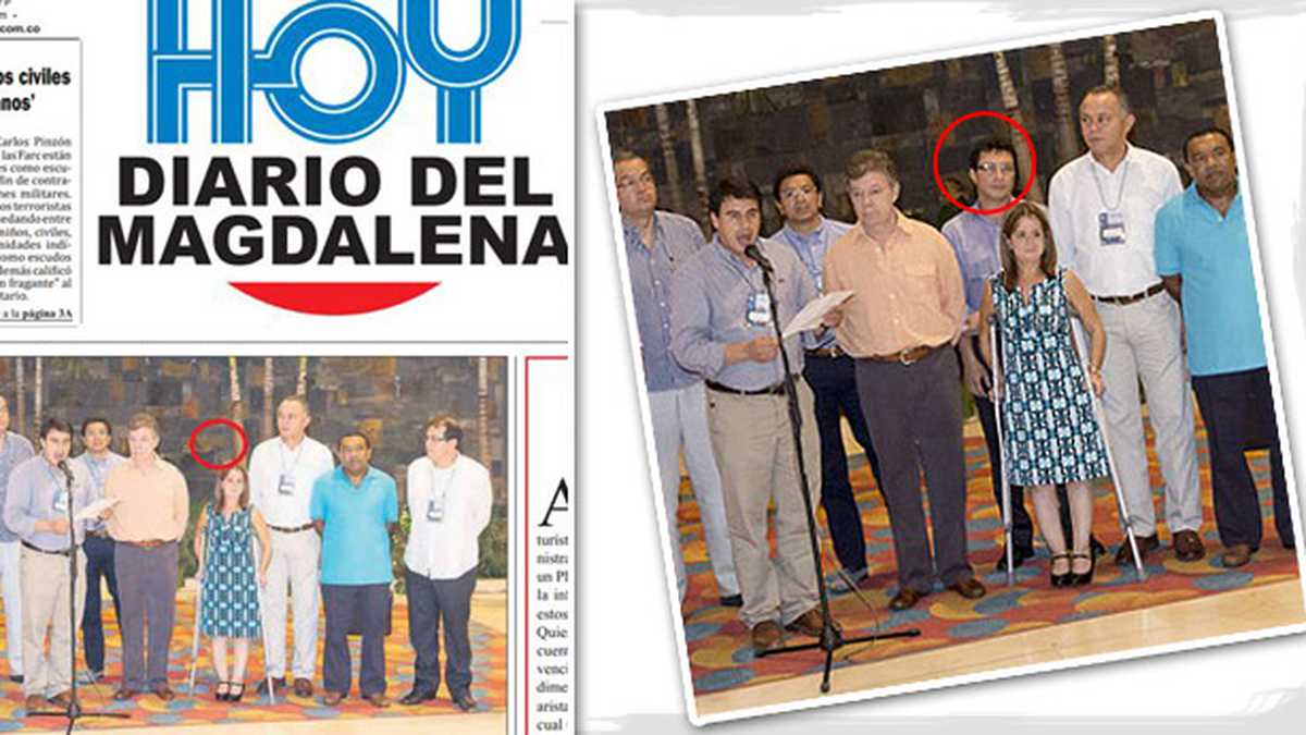La foto de 'Hoy Diario del Magdalena' en la que borraron al alcalde. A la izquierda la foto divulgada por la Casa de Nariño.