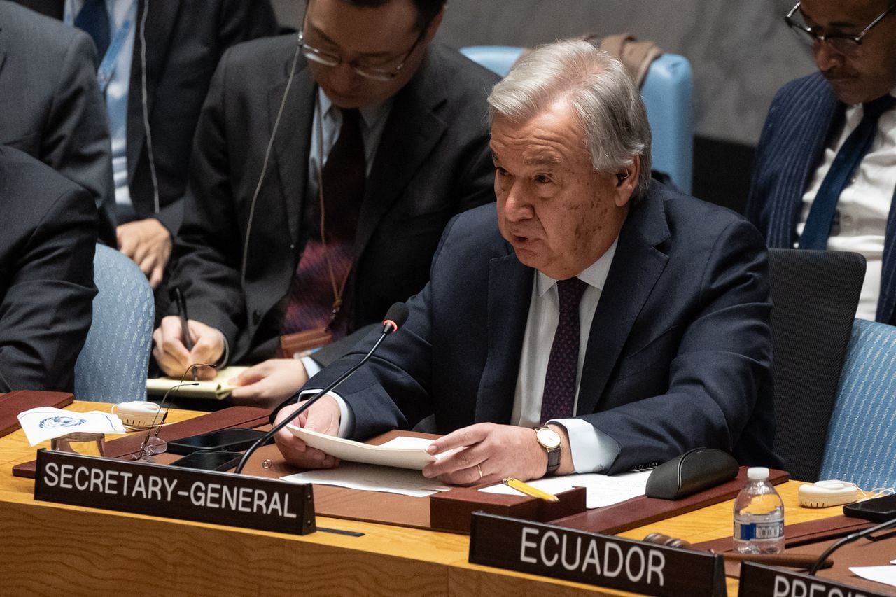 António Guterres, secretario general de la ONU, durante el Consejo de Seguridad de las Naciones Unidas, 8 de diciembre de 2023