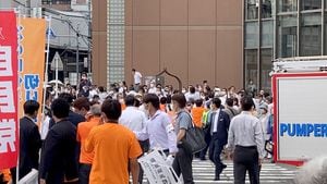 A general view shows people standing around at the street after former Japanese prime minister Shinzo Abe was shot during an election campaign, in Nara, Japan July 8, 2022 in this still image obtained from a social media video. Takenobu Nakajima/via REUTERS  THIS IMAGE HAS BEEN SUPPLIED BY A THIRD PARTY. MANDATORY CREDIT. 