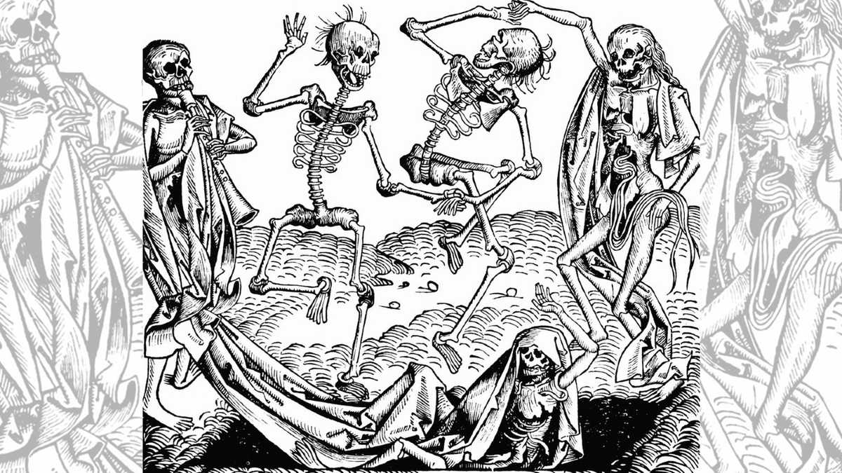 Inspirada en la Peste Negra, la Danza de la Muerte, una alegoría sobre la universalidad de la muerte, fue un motivo pictórico común en el periodo medieval tardío. Wikipedia
