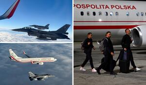 Selección de Polonia tuvo a su salida del país dos aviones F16.