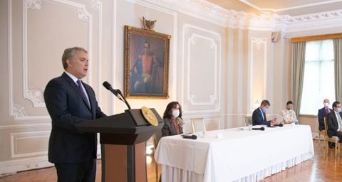 Iván Duque en el evento en el que expuso los logros de su política de Paz con Legalidad en la Casa de Nariño.
