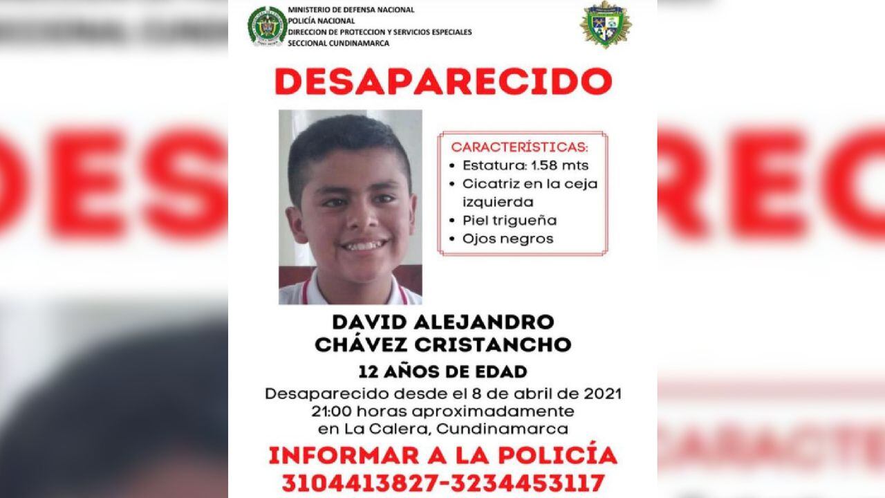 Niño desaparecido en La Calera, Cundinamarca