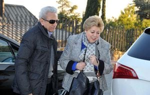 BARCELONA, SPAIN - JANUARY 23:  Shakira's parents Nidia Ripoll and William Mebarak are seen arriving to Milan Pique first birthday party on January 23, 2014 in Barcelona, Spain.  (Photo by Europa Press/Europa Press via Getty Images)