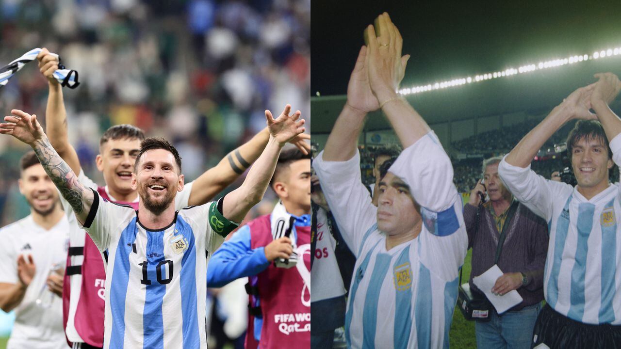 Messi y Maradona. Qatar 2022. Foto: Getty Images/Pascal Rondeau//Getty Images/Mohammed Dabbous/Anadolu Agency