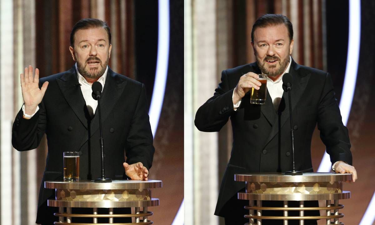 Ricky Gervais durante su monólogo en los Golde Globes 2020